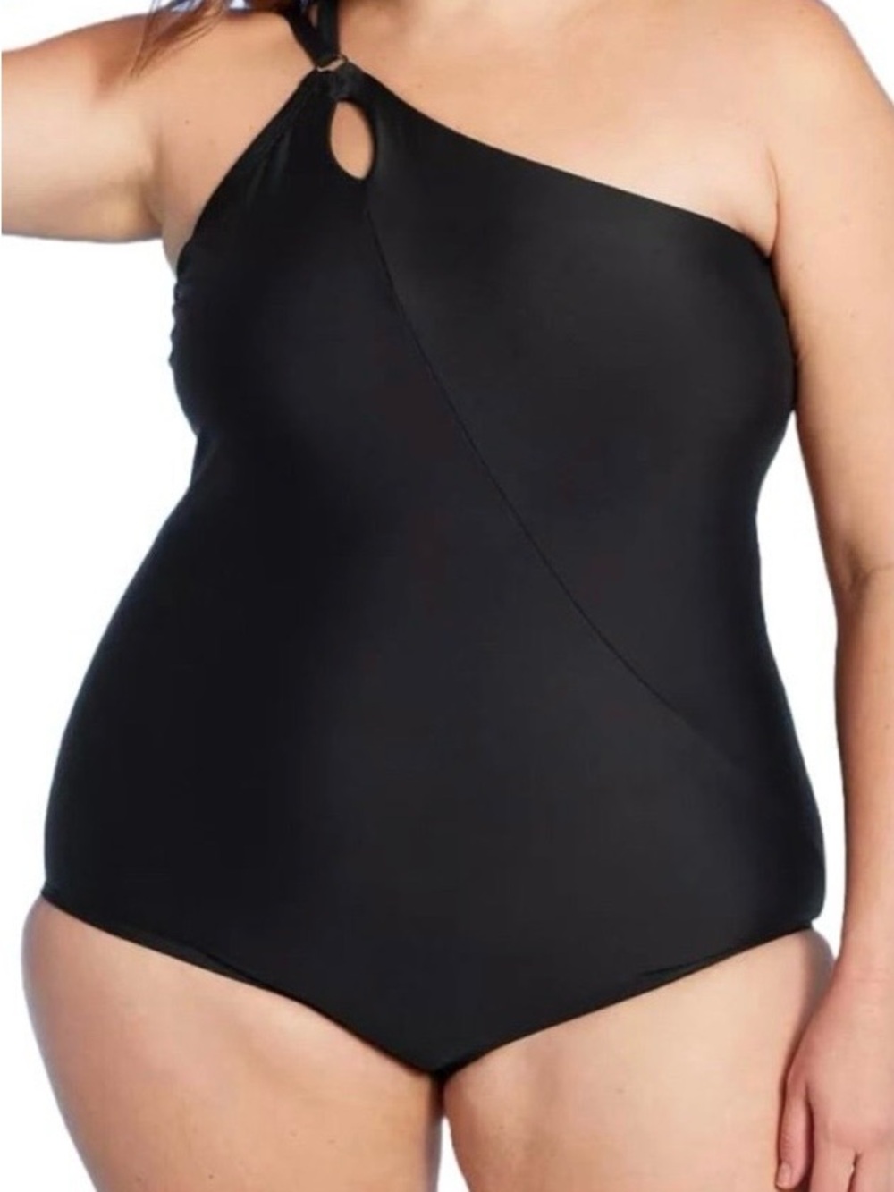 Lands End NWT 2x 20/22 Black One-Shoulder Plus-Size Swimsuit